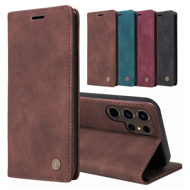 Capa Carteira em Camurça para Samsung - Fecho Magnético -  S24 S23 S22 S21 S20 Ultra S10 S9 S8 Plus FE Case On For Galaxy Note 10 Pro Note 20 Ultra Wallet Phone Cases